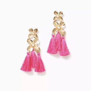 LILLY PULITZER Earrings Via Flora  Tassel Roxie Pink Gold Pearl  NWT